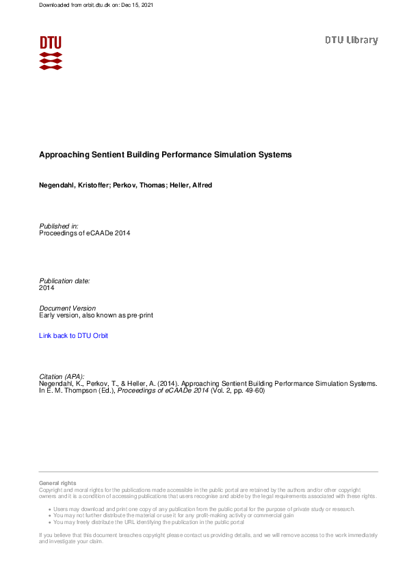 (PDF) Approaching Sentient Building Performance Simulation Systems