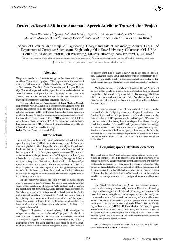 (PDF) Detection-based ASR in the automatic speech attribute ...