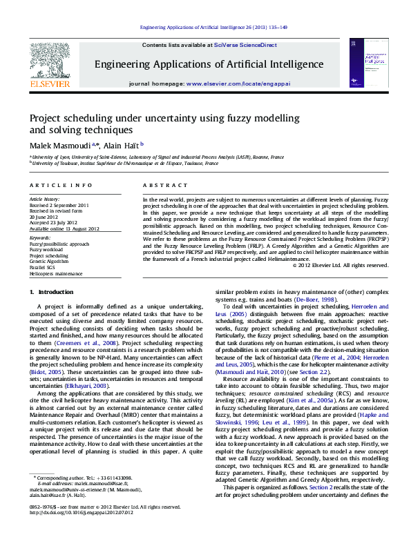 (PDF) Project scheduling under uncertainty using fuzzy modelling and ...