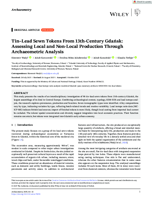 (PDF) Tin-Lead Sewn Tokens From 13th-Century Gdańsk: Assessing Local ...