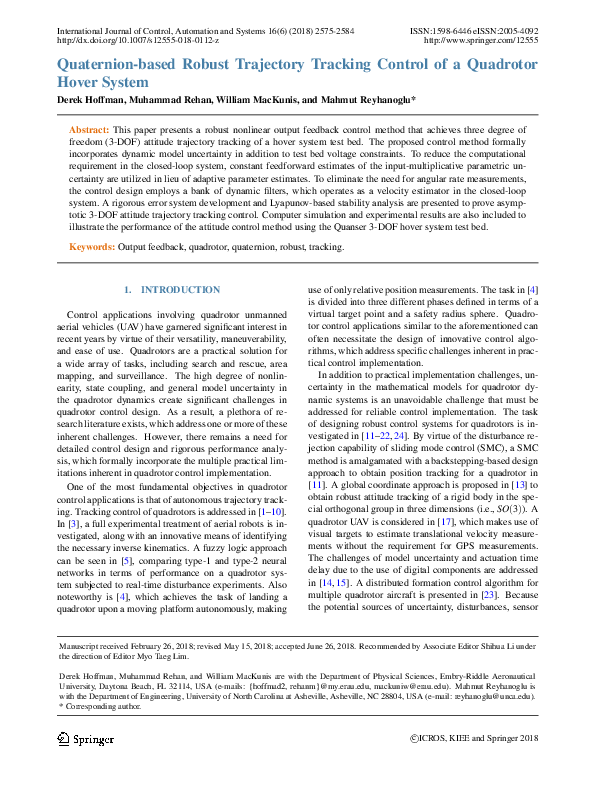(PDF) Quaternion-based Robust Trajectory Tracking Control of a ...