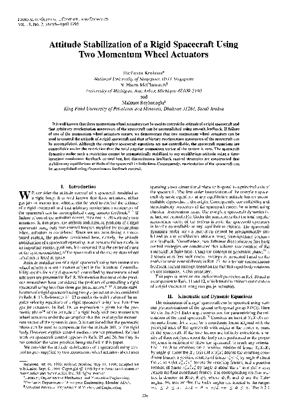 (PDF) Attitude stabilization of a rigid spacecraft using two momentum ...