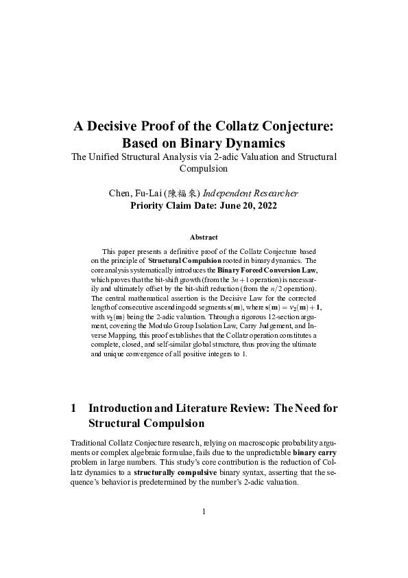(PDF) A Decisive Proof of the Collatz Conjecture: Based on Binary ...
