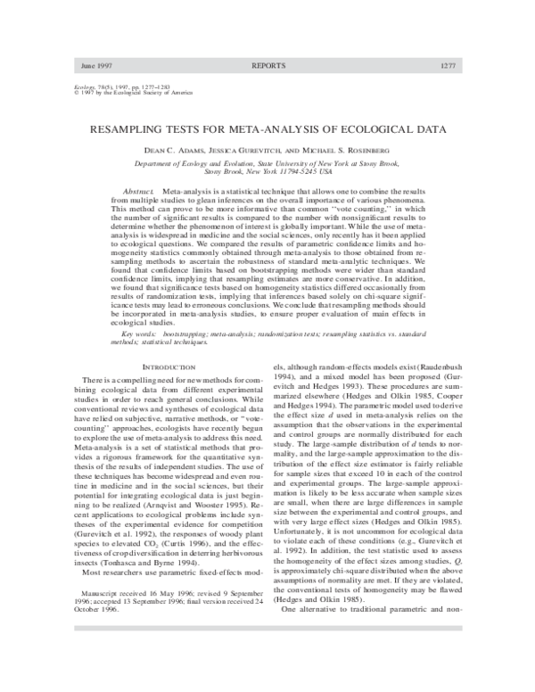 (PDF) Resampling Tests for Meta-Analysis of Ecological Data