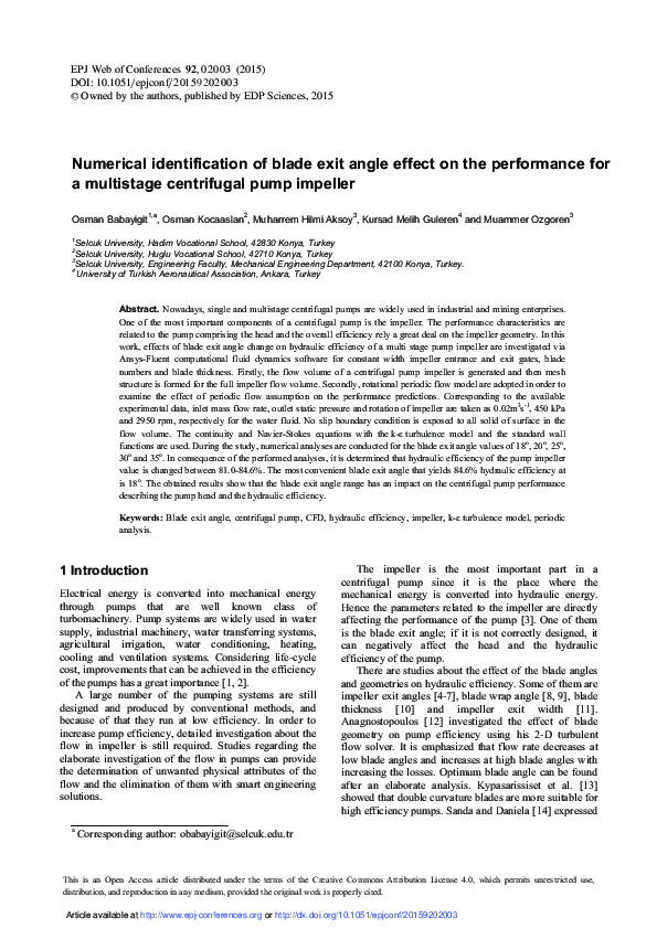 (PDF) Numerical identification of blade exit angle effect on the ...