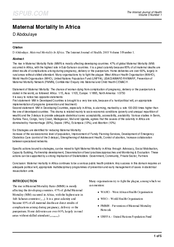 (PDF) Maternal Mortality In Africa