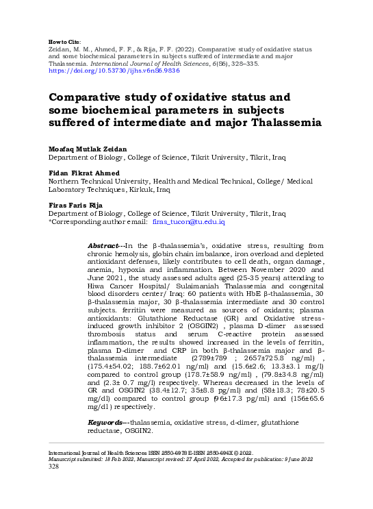 (PDF) Comparative study of oxidative status and some biochemical ...