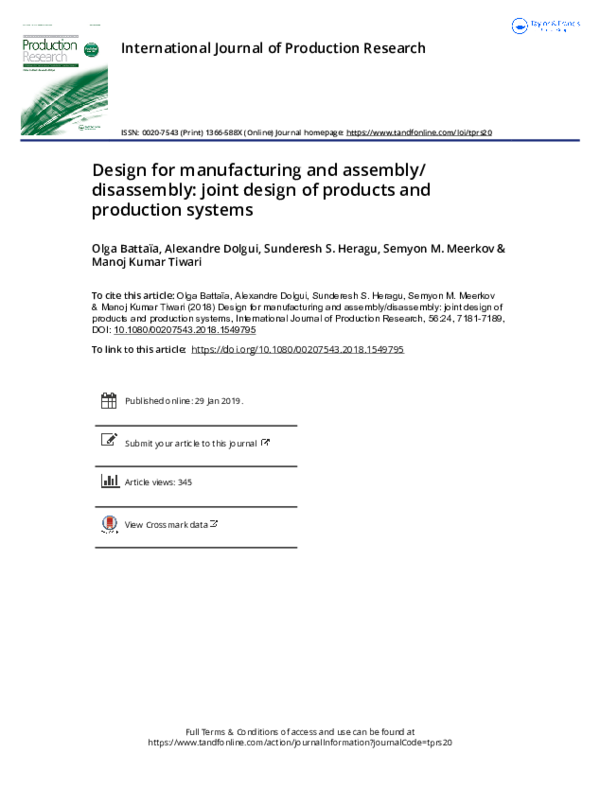 (PDF) Design for manufacturing and assembly/disassembly: joint design ...
