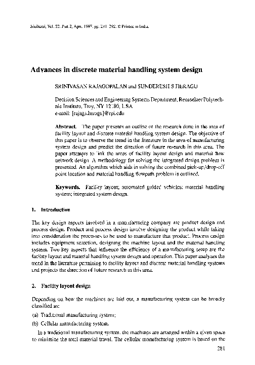 (PDF) Advances in discrete material handling system design