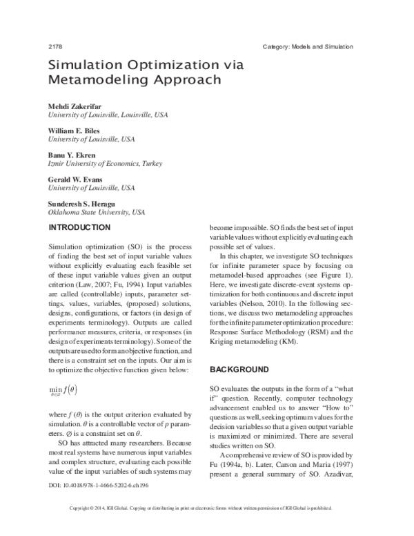 (PDF) Simulation Optimization via Metamodeling Approach
