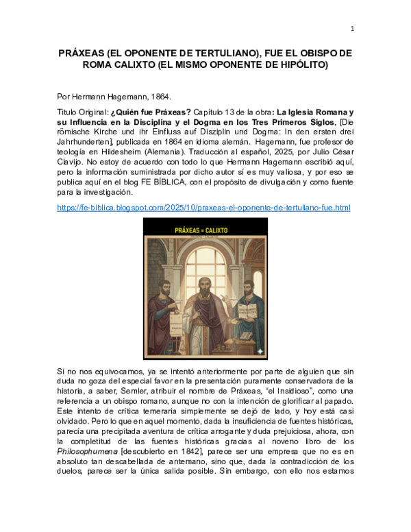 (PDF) PRÁXEAS (EL OPONENTE DE TERTULIANO), FUE EL OBISPO DE ROMA ...