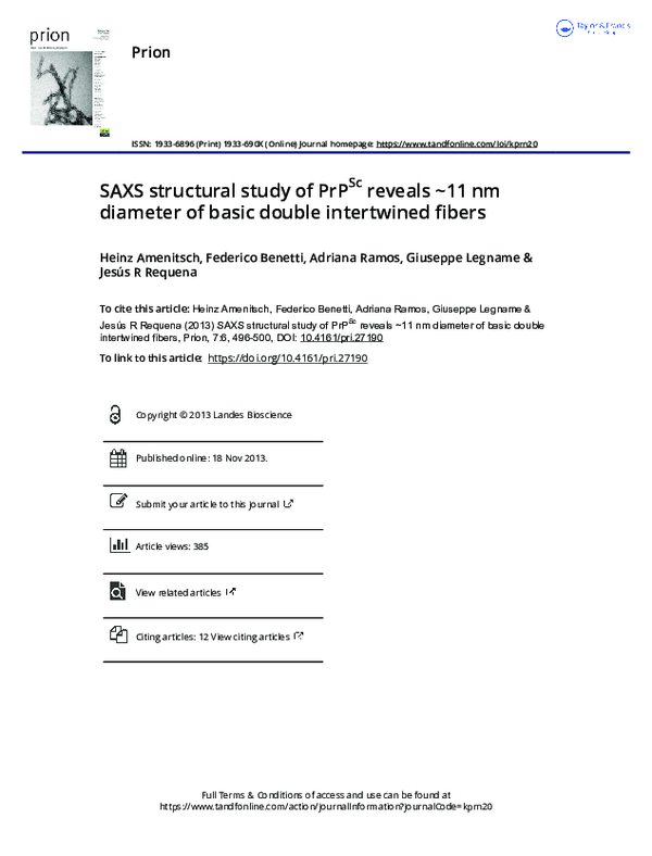 (PDF) SAXS structural study of PrP Sc reveals ~11 nm diameter of basic ...