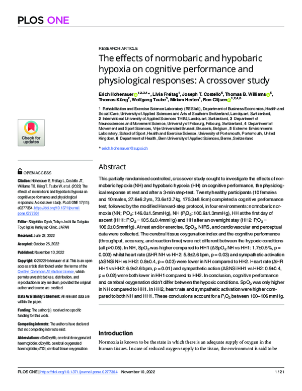 (PDF) The effects of normobaric and hypobaric hypoxia on cognitive ...