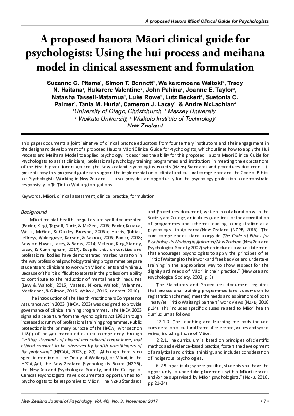 (PDF) A proposed hauora Māori clinical guide for psychologists: Using ...