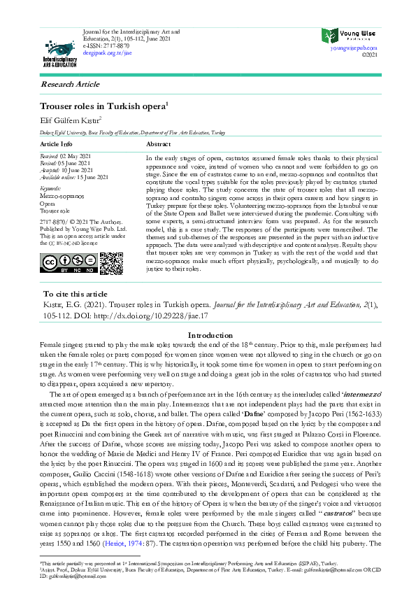 (PDF) Trouser roles in Turkish opera