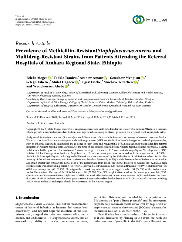 (PDF) Prevalence of Methicillin-ResistantStaphylococcus aureus and ...