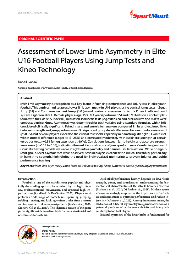 (PDF) Assessment of Lower Limb Asymmetry in Elite U16 Football Players ...