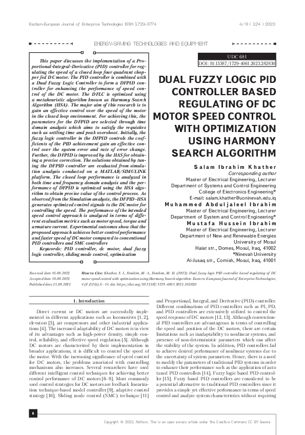 (PDF) Dual fuzzy logic PID controller based regulating of dc motor ...