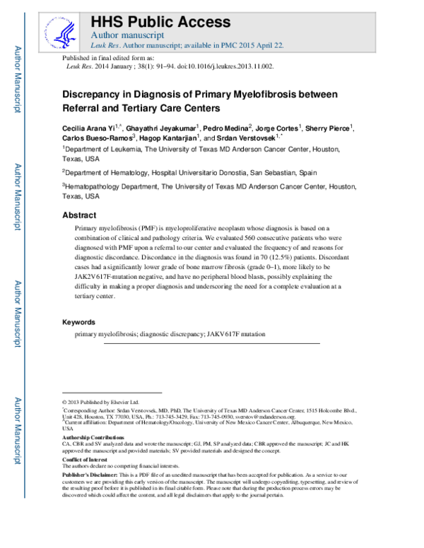 (PDF) Discrepancy in diagnosis of primary myelofibrosis between ...