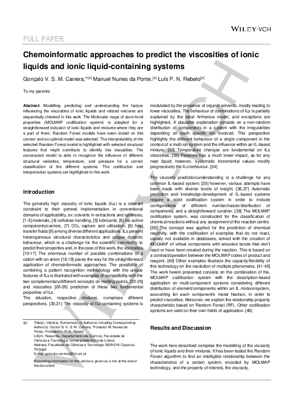 (PDF) Chemoinformatic Approaches To Predict the Viscosities of Ionic ...