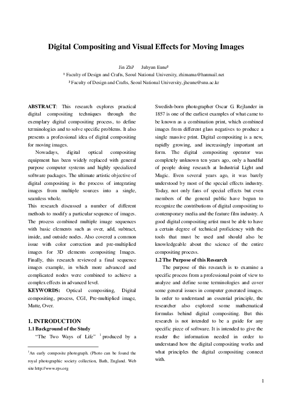 (PDF) 움직이는 이미지들을 위한 디지털 합성 Digital Compositing and Visual Effects for ...