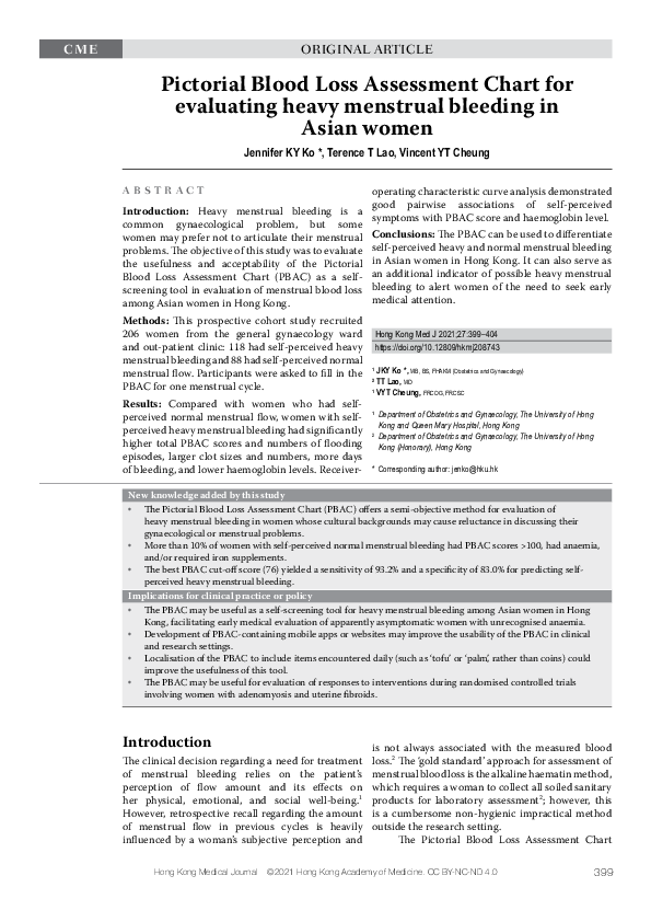 (PDF) Pictorial Blood Loss Assessment Chart for evaluating heavy ...