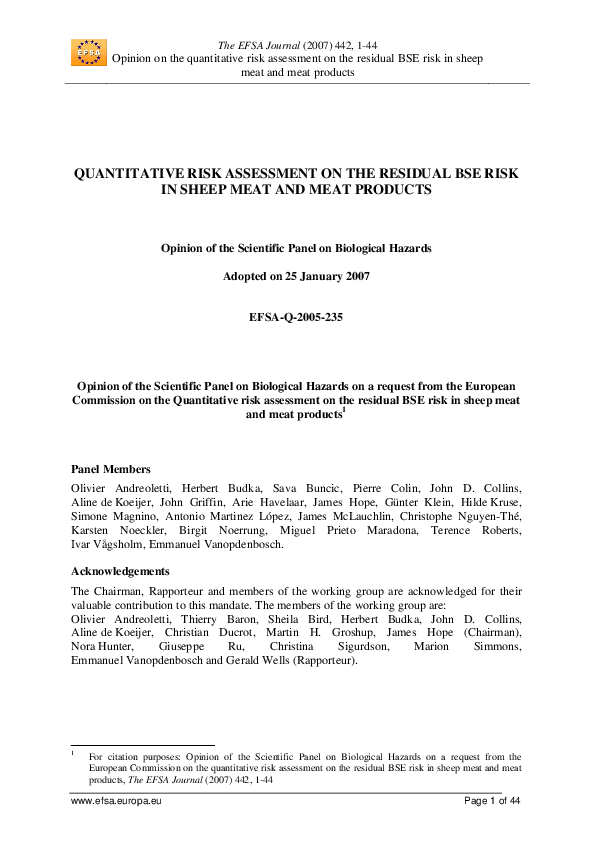 (PDF) Quantitative Risk Assessment on the Residual Bse Risk in Sheep ...