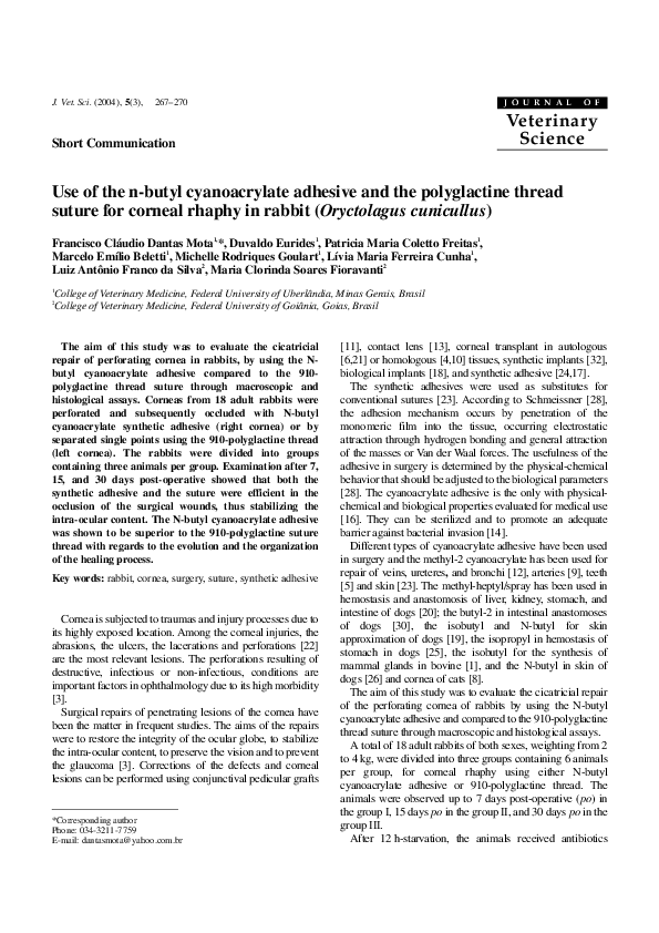 (PDF) Use of the n-butyl cyanoacrylate adhesive and the polyglactine ...