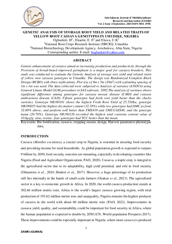 (PDF) GENETIC ANALYSIS OF STORAGE ROOT YIELD AND RELATED TRAITS OF ...