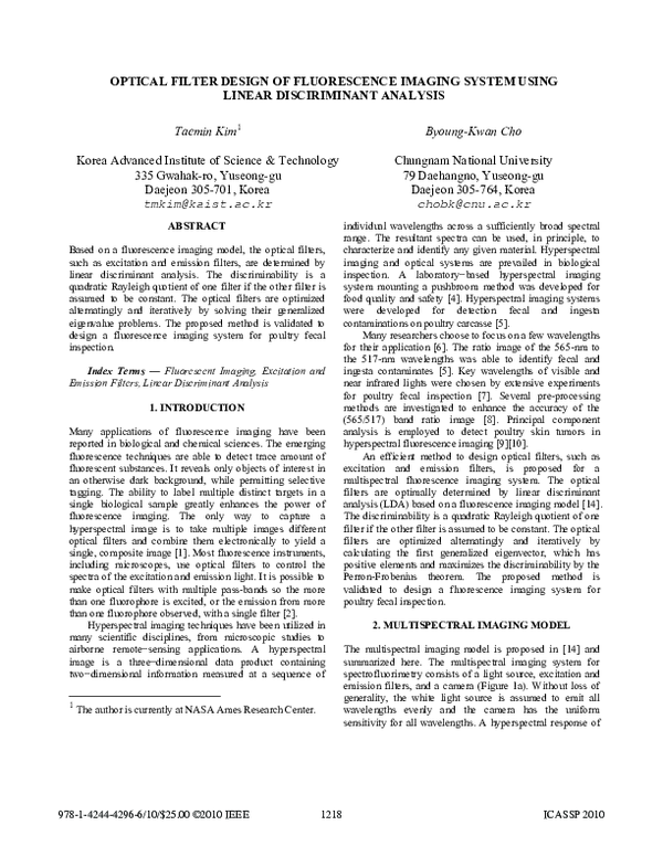 (PDF) Optical filter design of fluorescence imaging system using linear ...