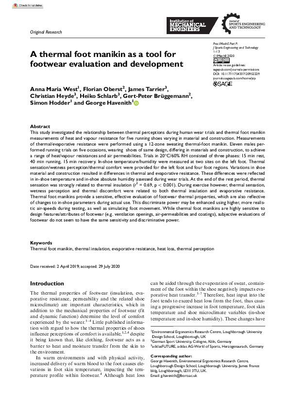 (PDF) A thermal foot manikin as a tool for footwear evaluation and ...
