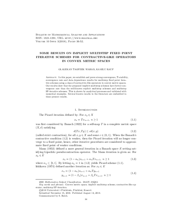 (PDF) Some Results on Implicit Multistep Fixed Point Iterative Schemes ...