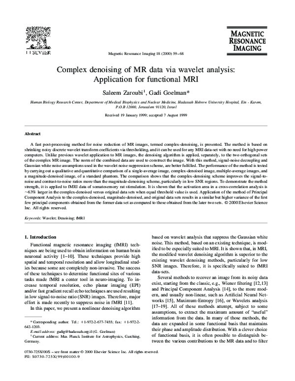 (PDF) Complex denoising of MR data via wavelet analysis: Application ...