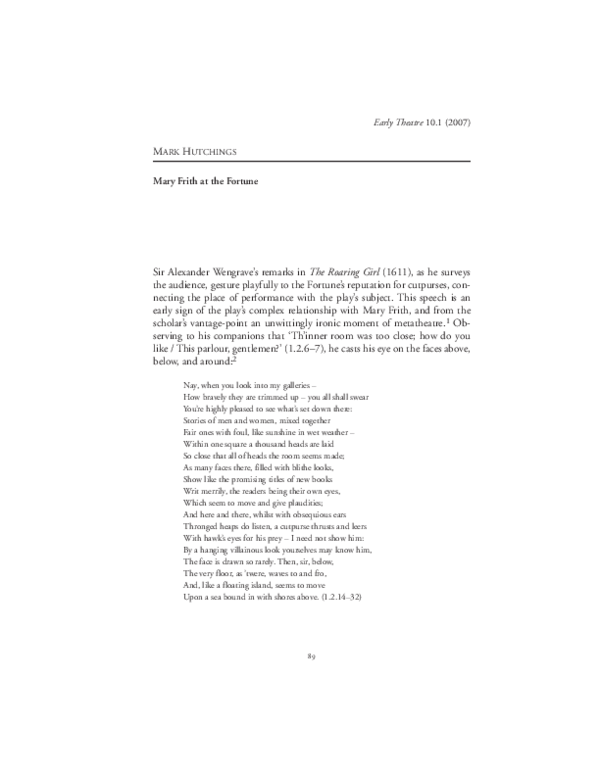 (PDF) Mary Frith at the Fortune