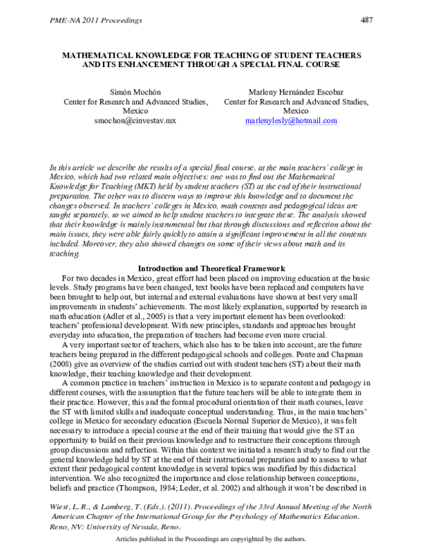 (PDF) Mathematical Knowledge for Teaching of Student Teachers and Its ...