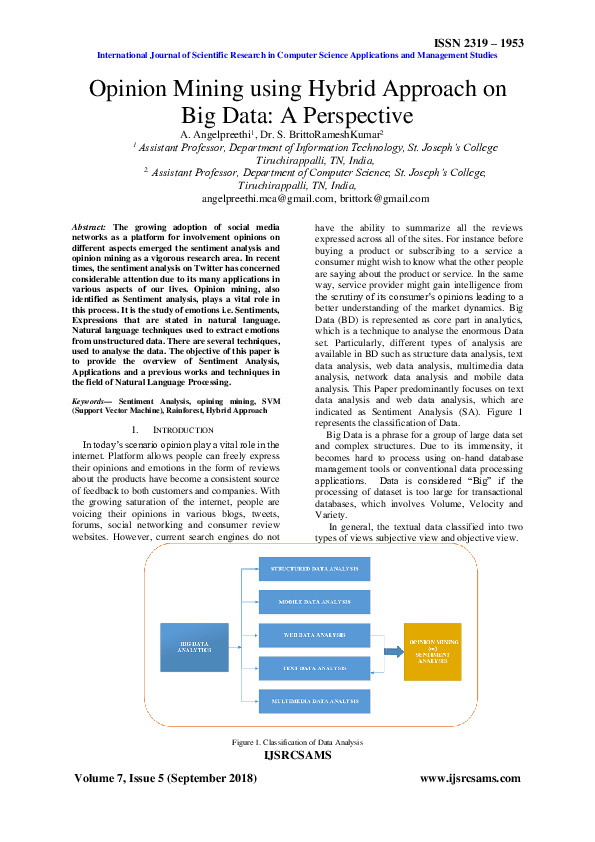 (PDF) Opinion Mining using Hybrid Approach on Big Data: A Perspective