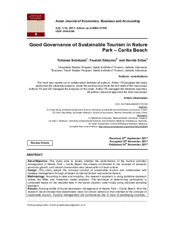 (PDF) Good Governance of Sustainable Tourism in Nature Park – Carita Beach