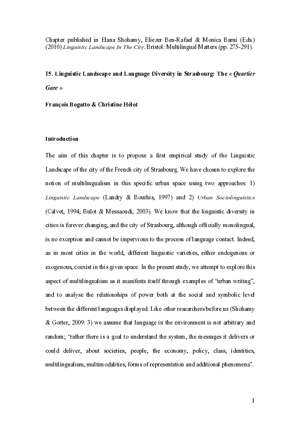 (PDF) 15. Linguistic Landscape and Language Diversity in Strasbourg ...