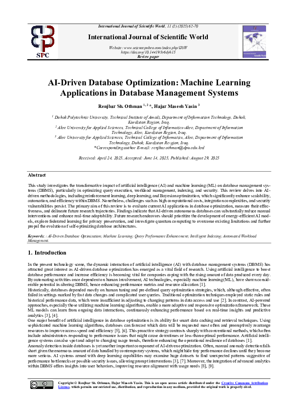 (PDF) AI-Driven Database Optimization: Machine Learning Applications in ...
