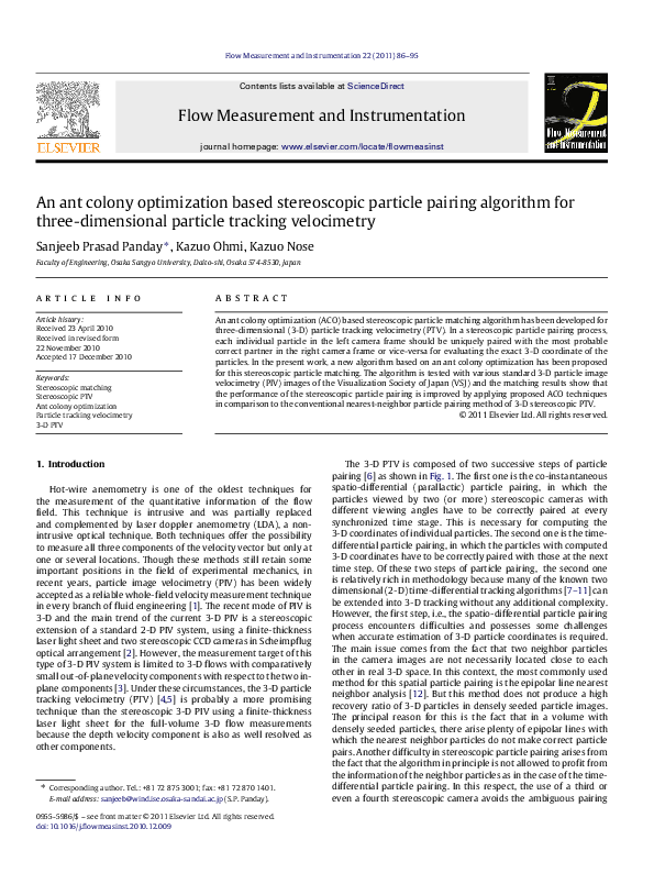(PDF) An ant colony optimization based stereoscopic particle pairing ...