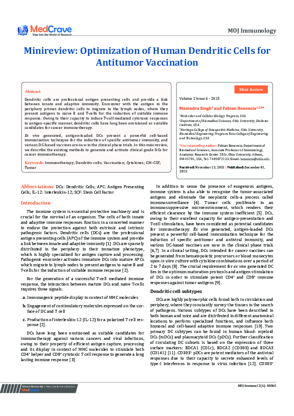 (PDF) Minireview: Optimization of Human Dendritic Cells for Antitumor ...