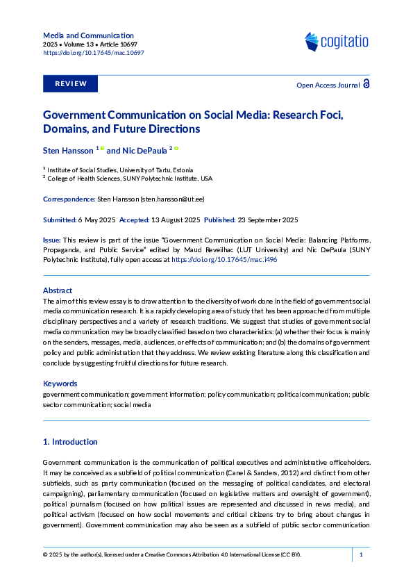 (PDF) Government communication on social media: Research foci, domains ...