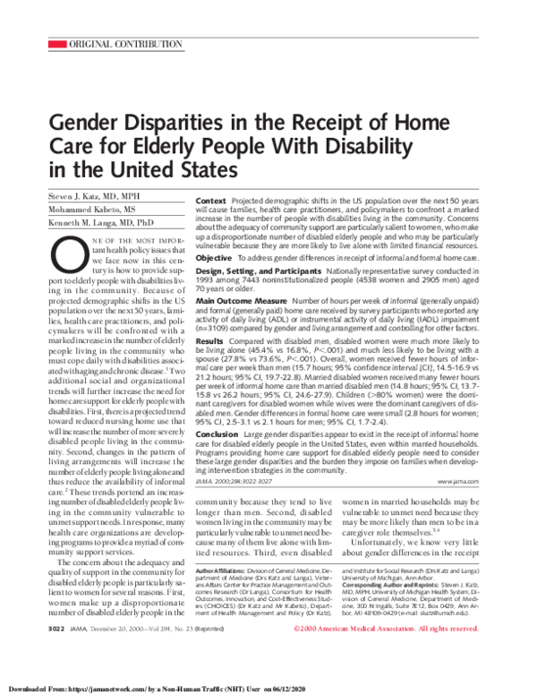 (PDF) Gender Disparities in the Receipt of Home Care for Elderly People ...