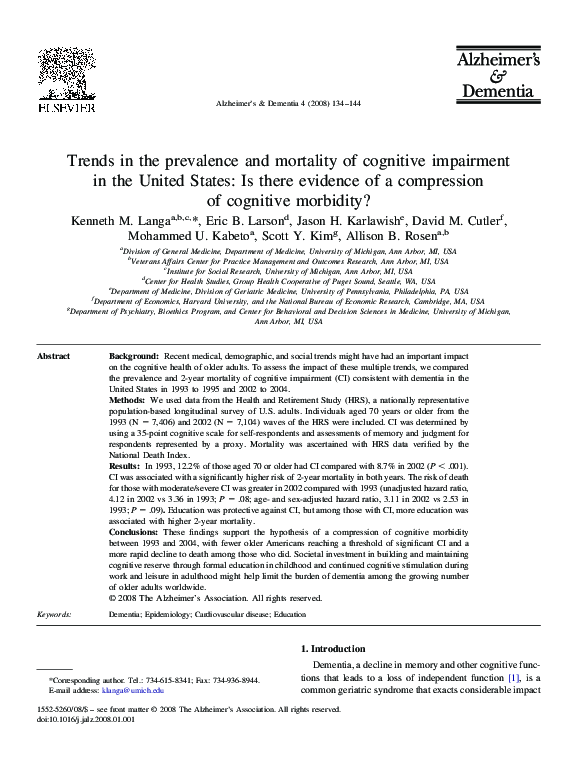 (PDF) Trends in the prevalence and mortality of cognitive impairment in ...