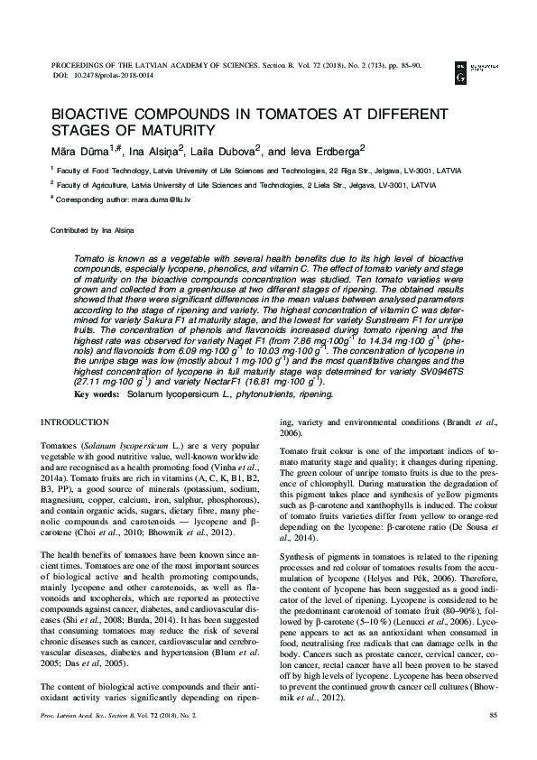 (PDF) Bioactive Compounds in Tomatoes at Different Stages of Maturity