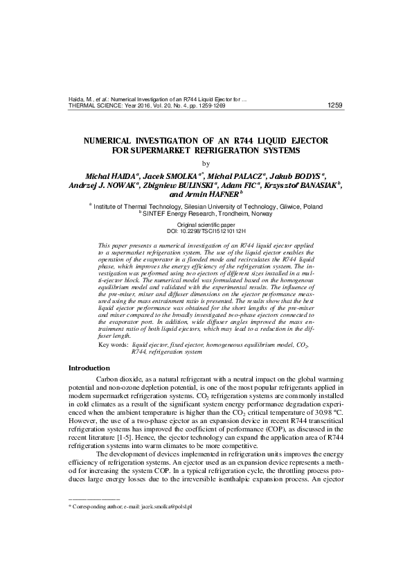 (PDF) Numerical investigation of an R744 liquid ejector for supermarket ...