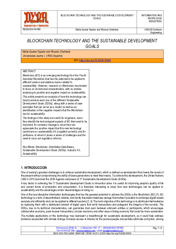 (PDF) Blockchain Technology and Sustainable Development Goals