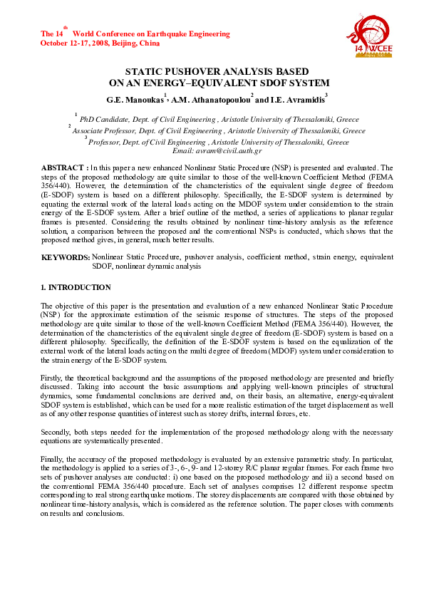 (PDF) Static Pushover Analysis Based on an Energy-Equivalent SDOF System