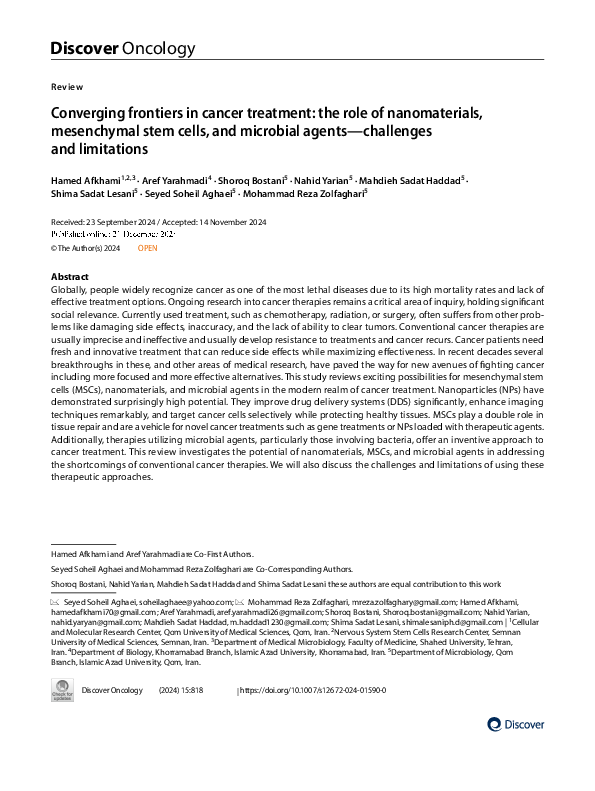(PDF) Converging frontiers in cancer treatment: the role of ...