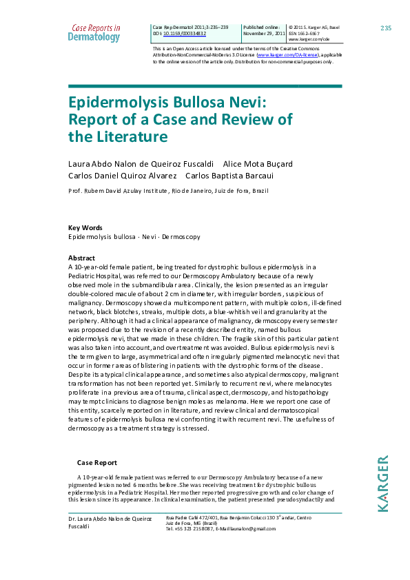 (PDF) Epidermolysis bullosa nevi: report of a case and review of the ...